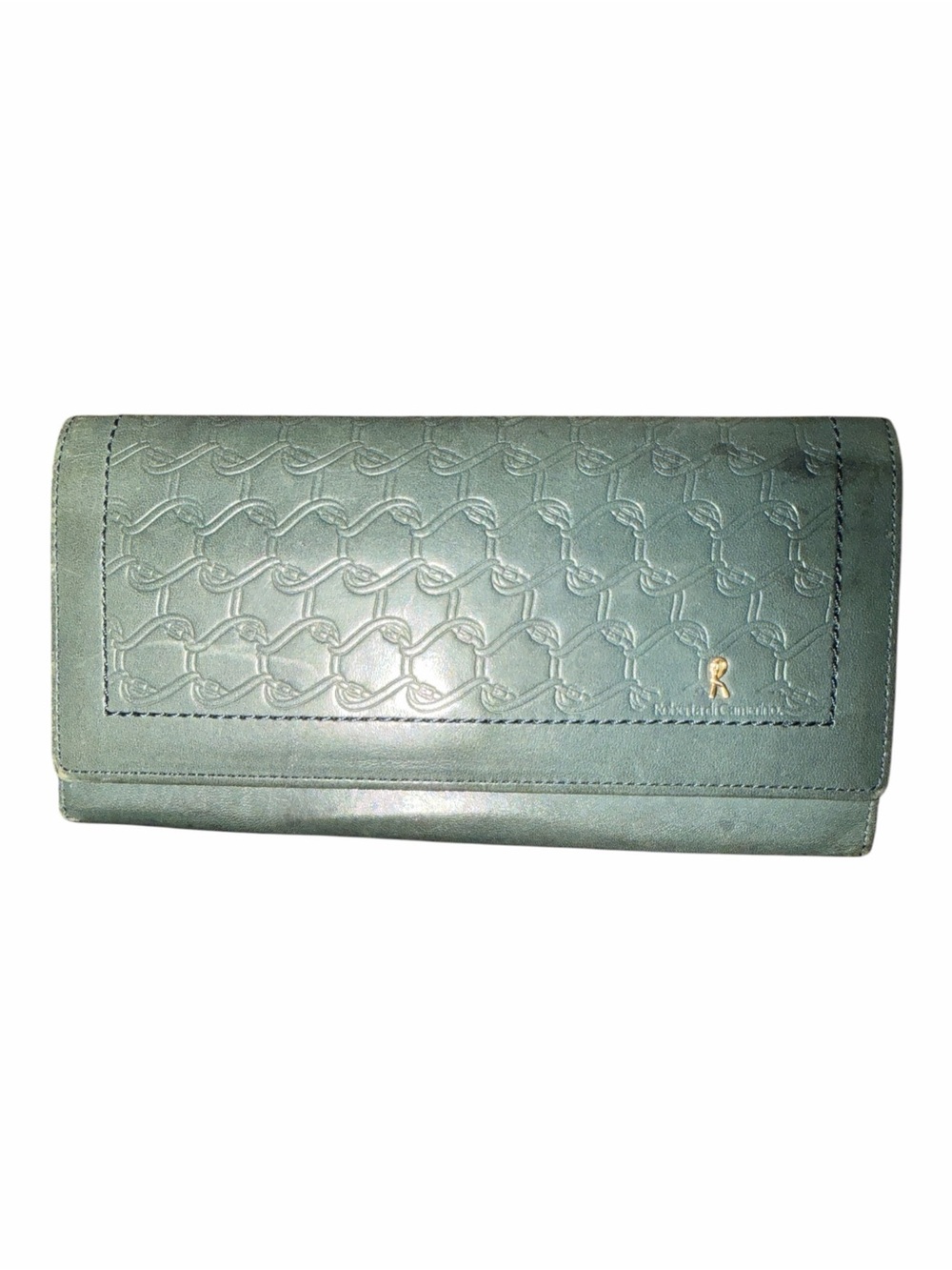 RARE Vintage Roberta di Camerino Teal Leather Fold-Out Kiss Lock Long Wallet 🇮🇹
